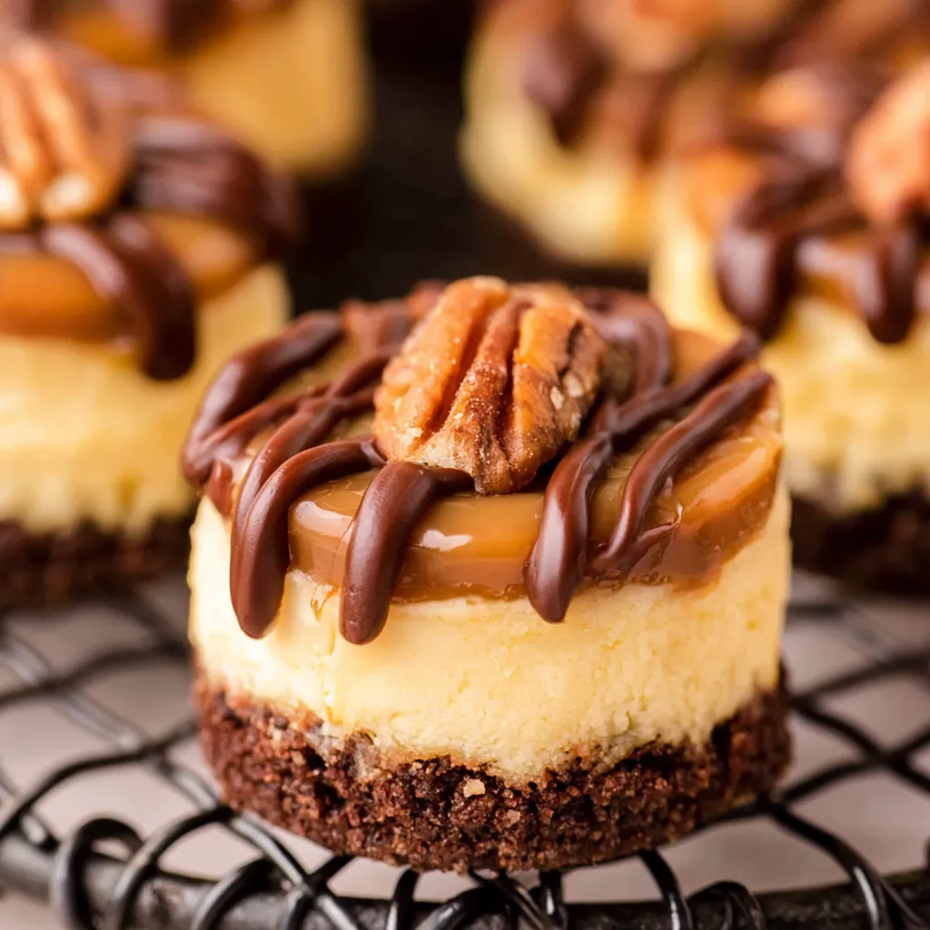 No Bake Turtle Mini Cheesecakes