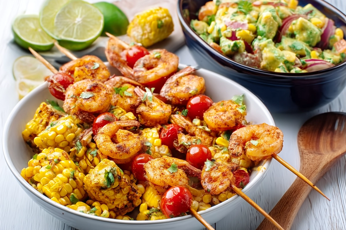Avocado Corn Salad With Grilled Shrimp