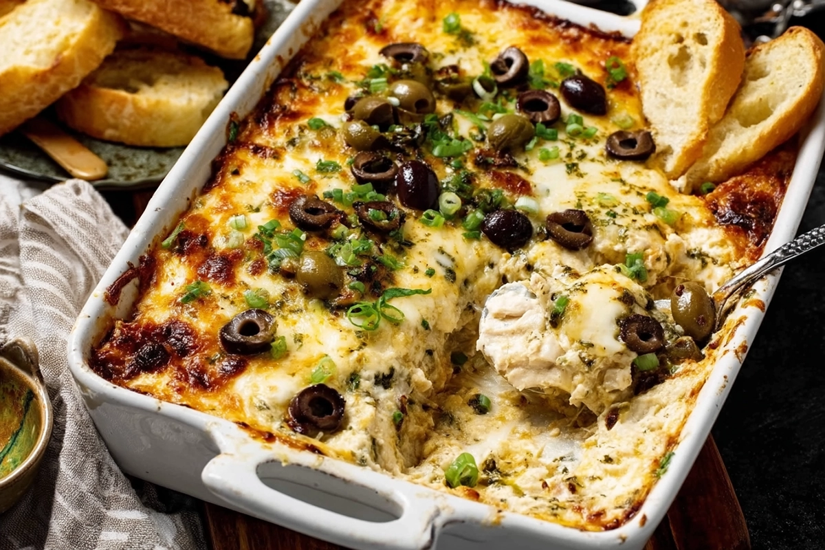 Cheesy Baked Olive Dip