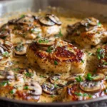 One Skillet Chicken with Garlicky Mushroom Cream Sauce