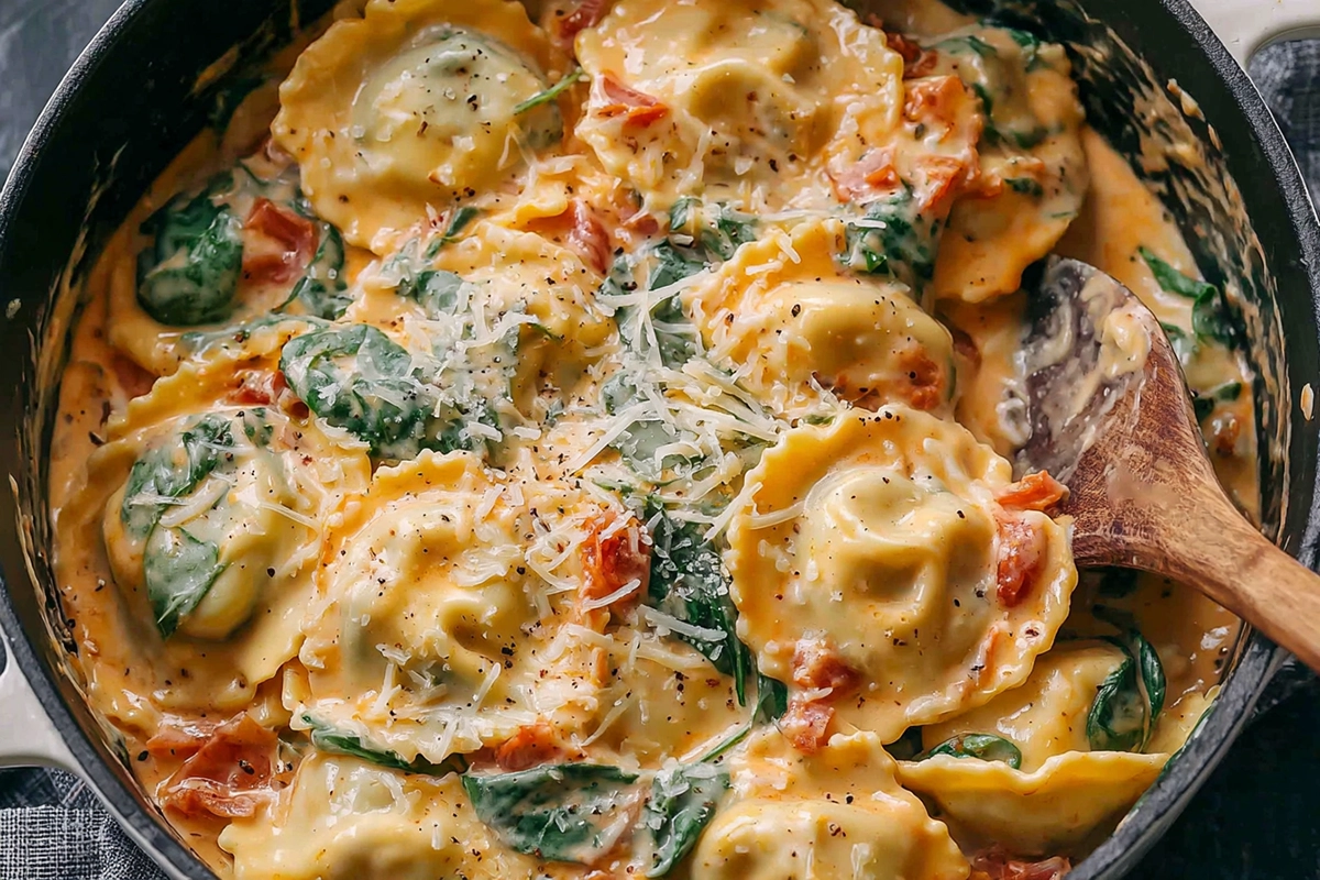 creamy tuscan ravioli soup
