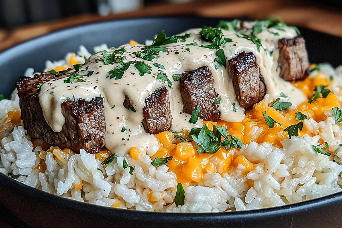steak and queso rice