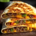 Cheeseburger quesadilla served with dipping sauce