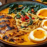 Fiery Chicken Ramen With Creamy Garlic Sauce