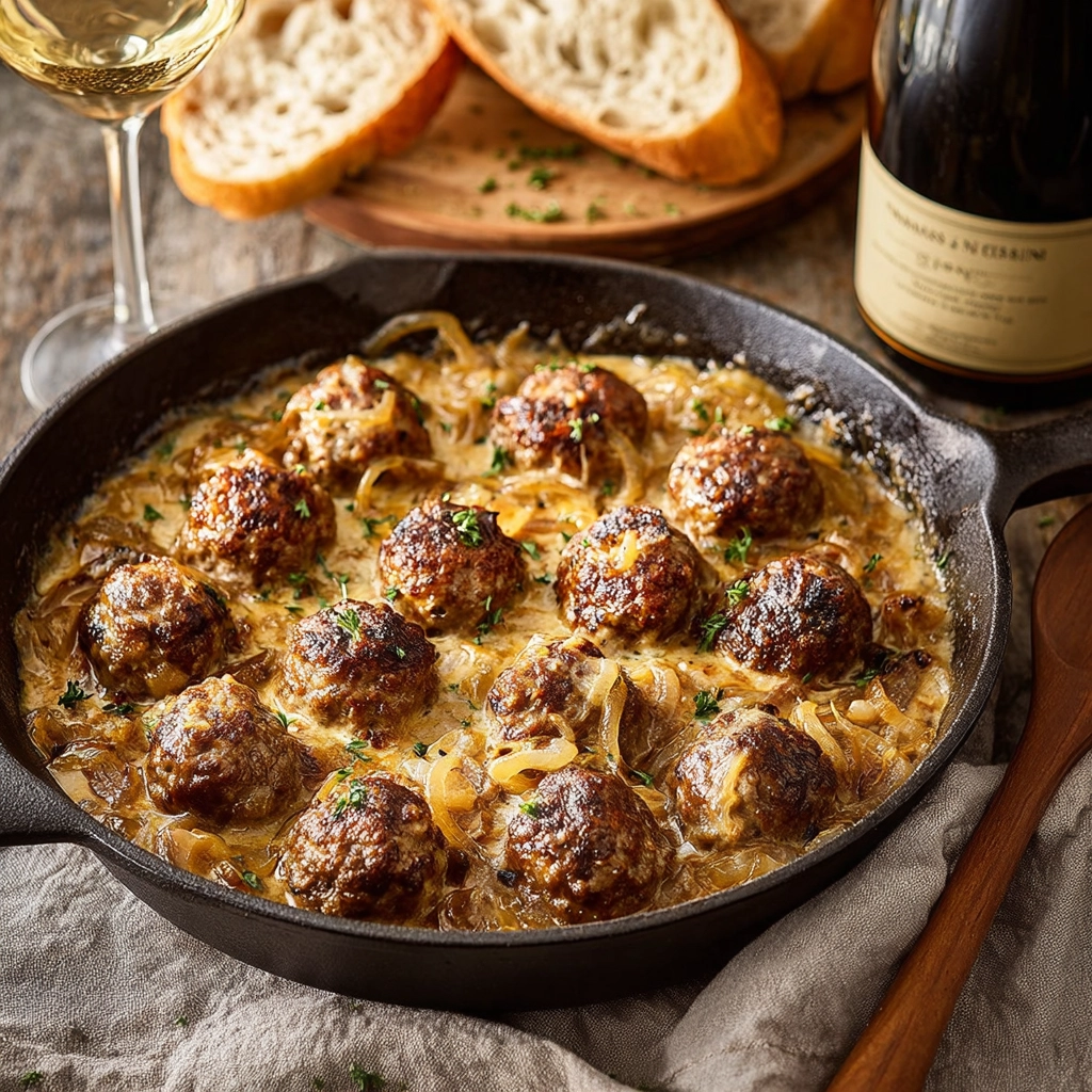 French Onion Meatballs Recipe: The Ultimate Cozy Fall Dinner 5 Serving French Onion Meatballs over mashed potatoes