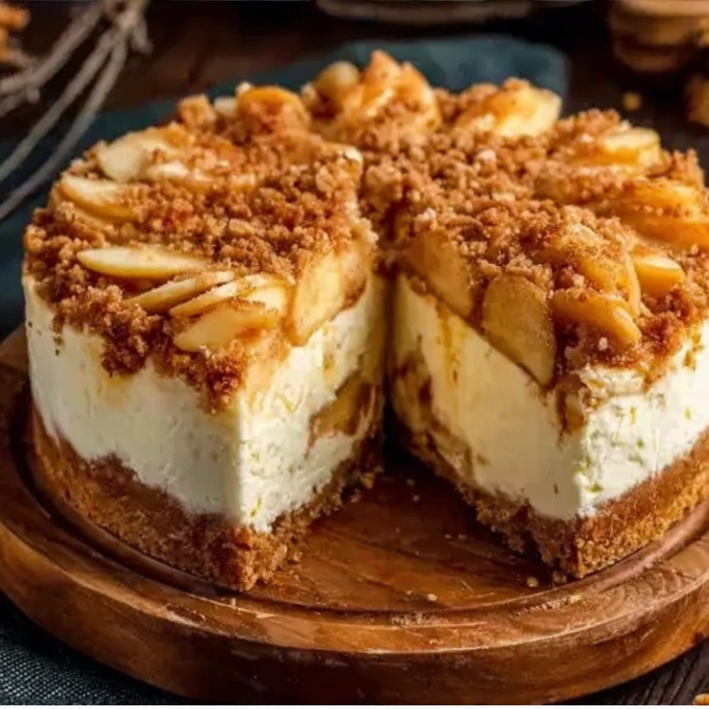 apple crumble cheesecake layered autumn dessert