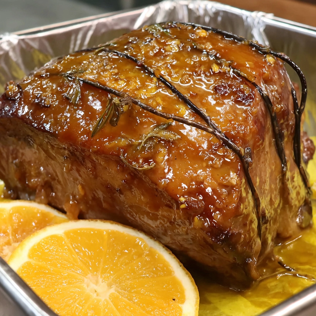 Honey Baked Ham with Orange Glaze: A Festive, Flavor-Packed Holiday Favorite 5 pouring honey glaze over ham