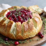 brie cranberry christmas wreath appetizer on holiday table