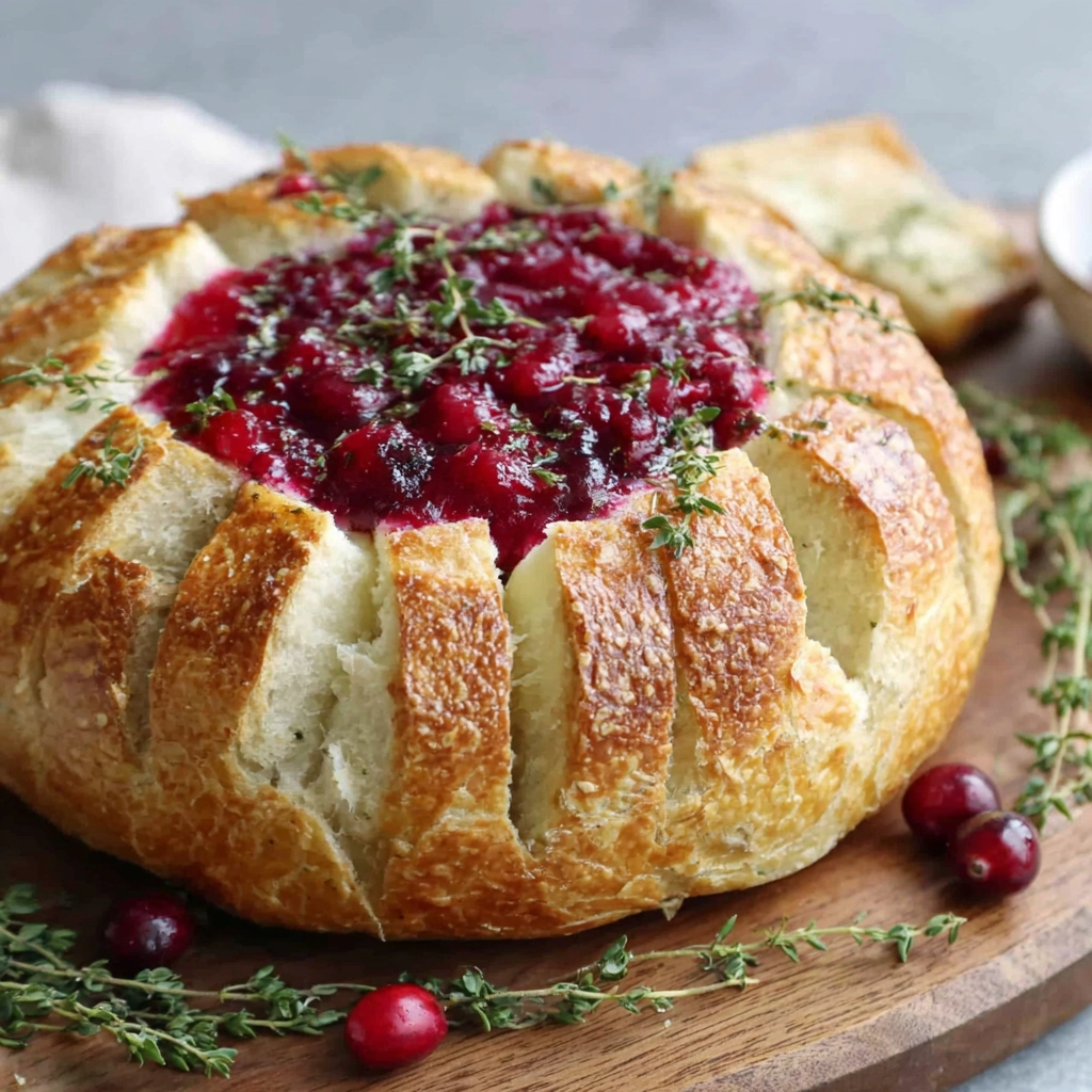 brie cranberry christmas wreath appetizer on holiday table