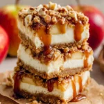 Caramel Apple Cheesecake Bars with caramel drizzle