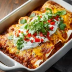 Cheesy Ground Beef Enchiladas baked with melted cheese