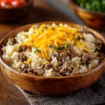 Cheesy Hamburger Rice Casserole fresh from the oven