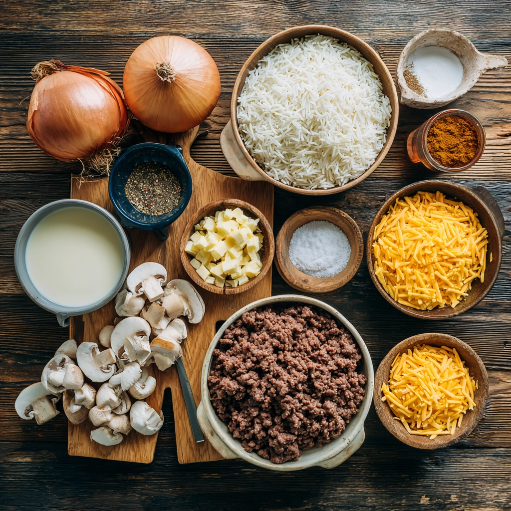 Cheesy Hamburger Rice Casserole: The Ultimate Comfort Dish You’ll Crave Every Week 5 Ingredients for cheesy hamburger rice casserole