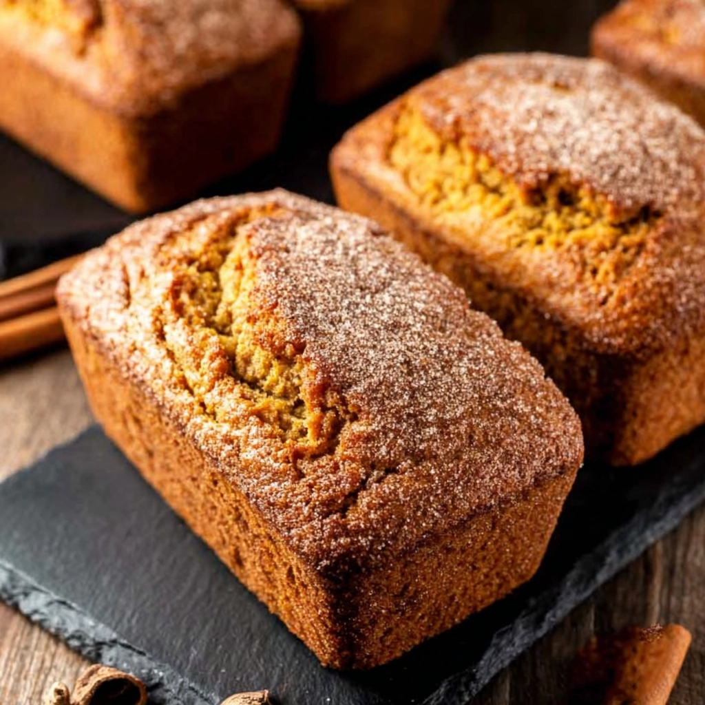 cinnamon swirl pumpkin bread minis on wooden board