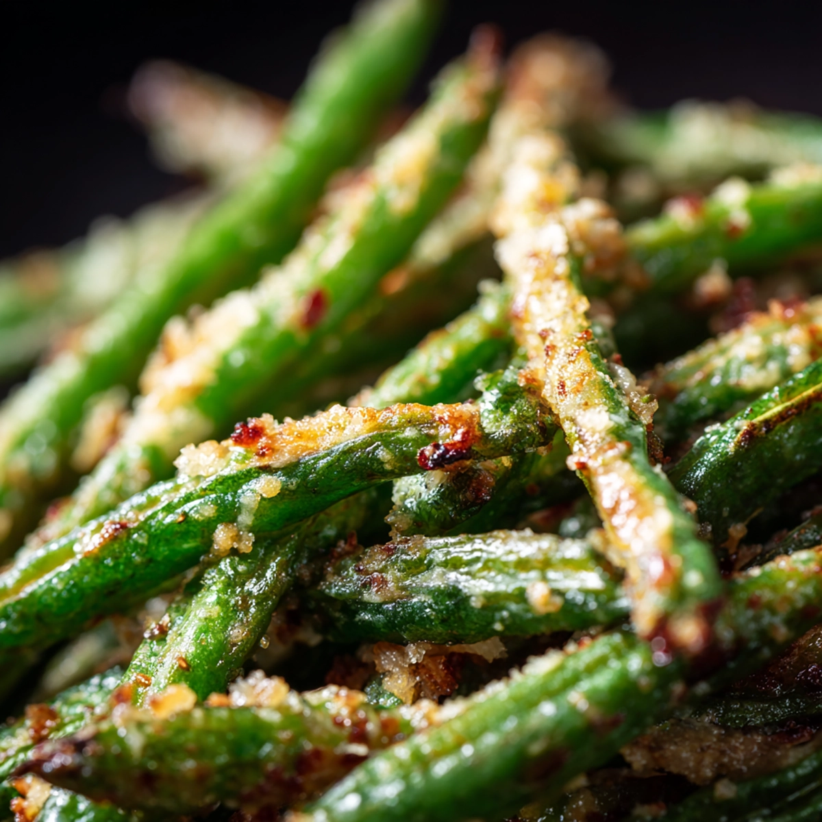 Crispy Oven Baked Green Beans with Parmesan: A Flavorful, Foolproof Side Dish 5 close-up of crispy oven baked green beans with golden parmesan crust