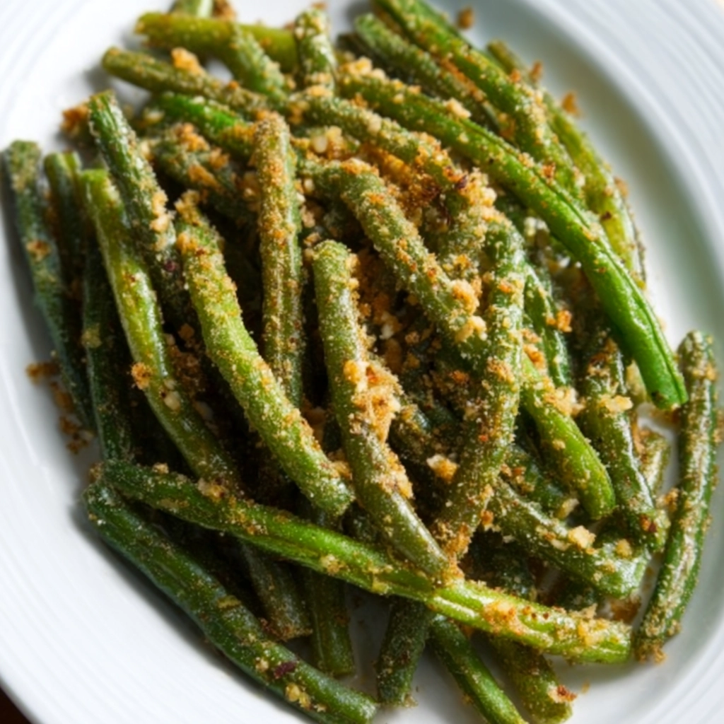 crispy baked green beans with parmesan on Christmas table
