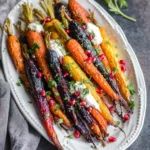 honey roasted rainbow carrots on serving platter