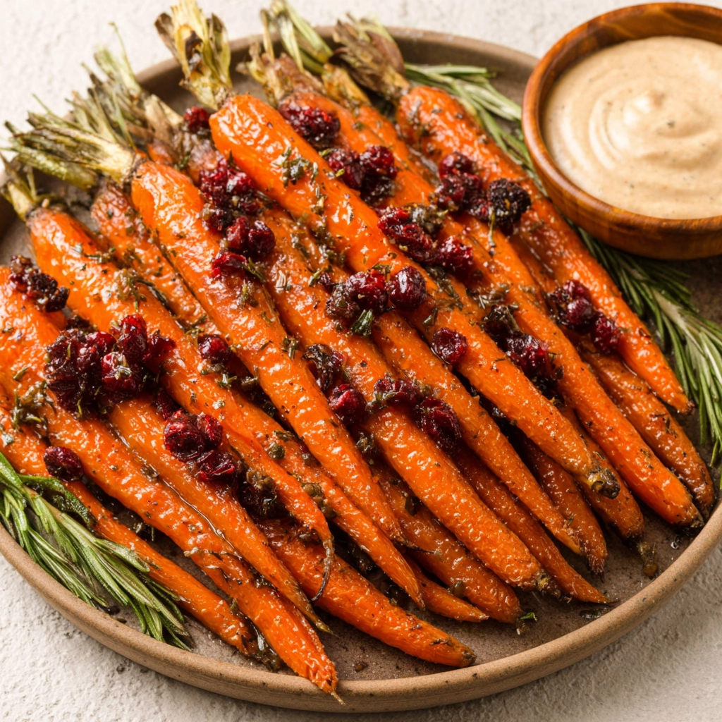 “maple roasted carrots with cranberries holiday dish”