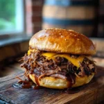 Pulled beef sandwich with barbecue sauce and coleslaw