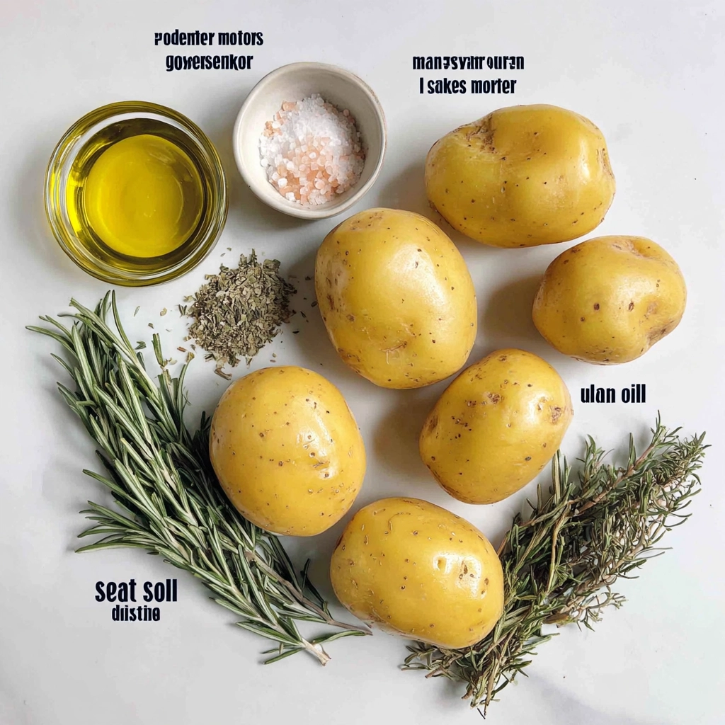 Rosemary Roast Potatoes – The Crispy, Golden Secret to a Perfect Roast Dinner 5 rosemary roast potatoes ingredients flat lay