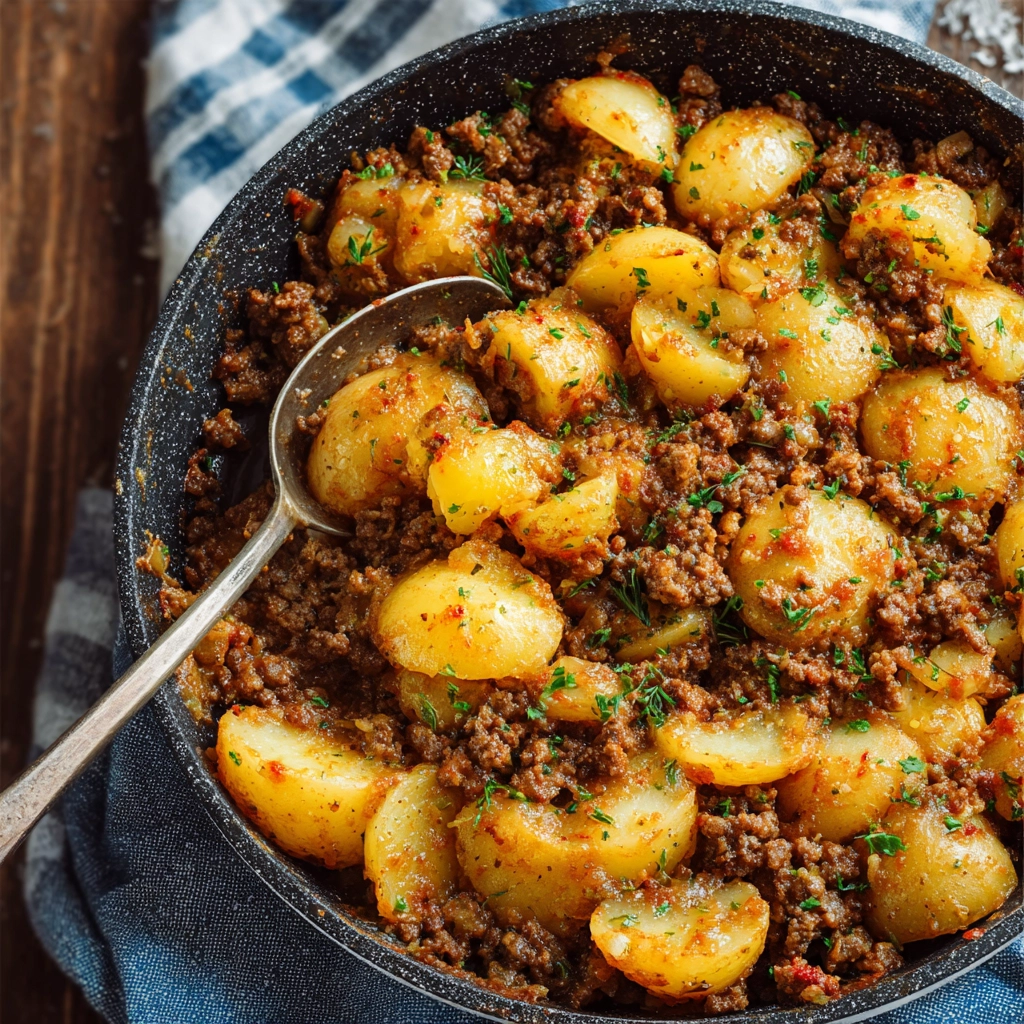 serving mexican ground beef and potato skillet