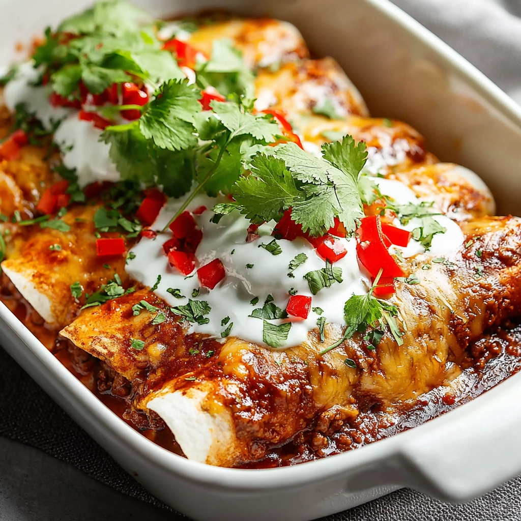 Cheesy Ground Beef Enchiladas for Easy Weeknight Dinners 5 Served cheesy ground beef enchiladas on plate