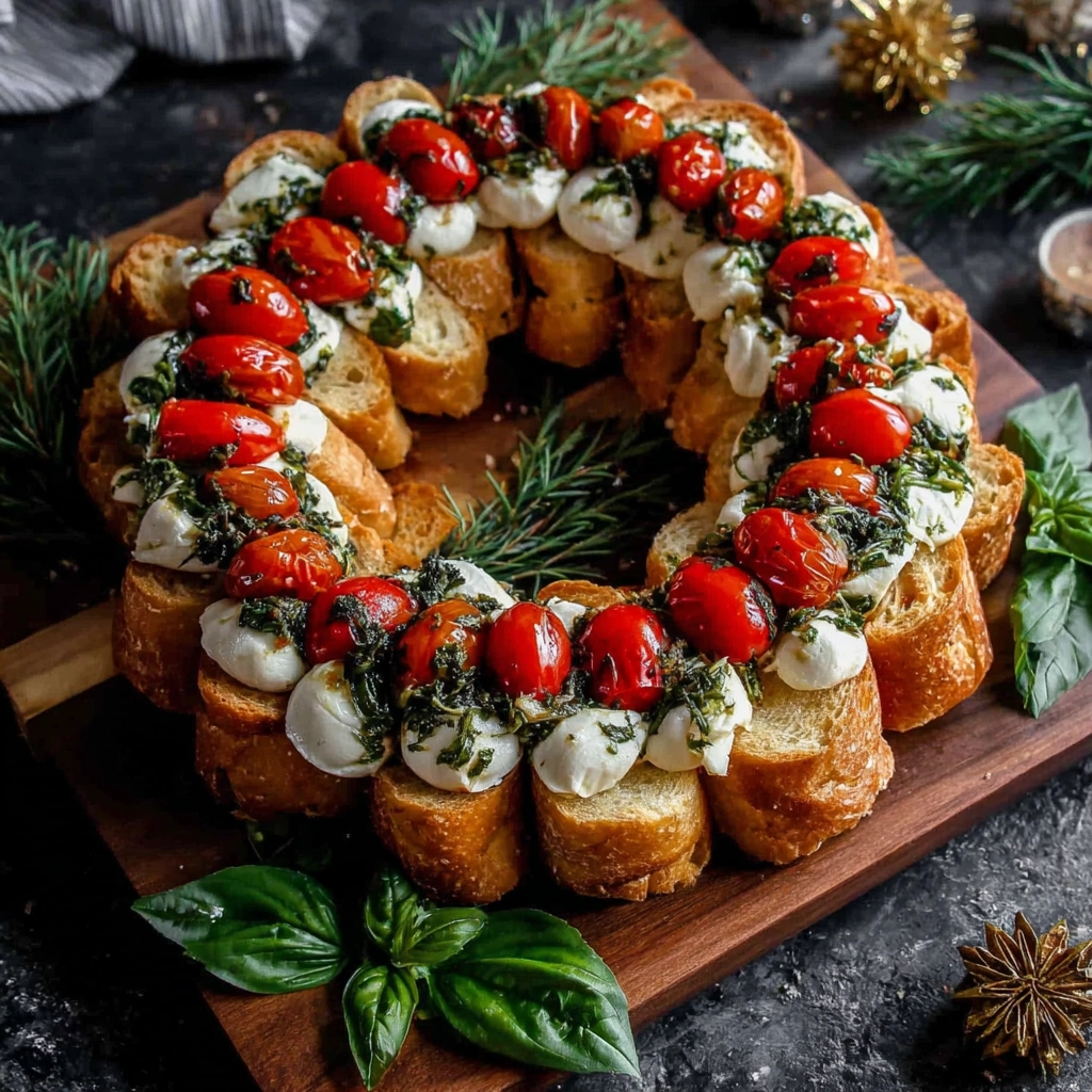Simple Christmas Bruschetta Wreath: A Festive Holiday Appetizer 5 serving simple Christmas bruschetta wreath
