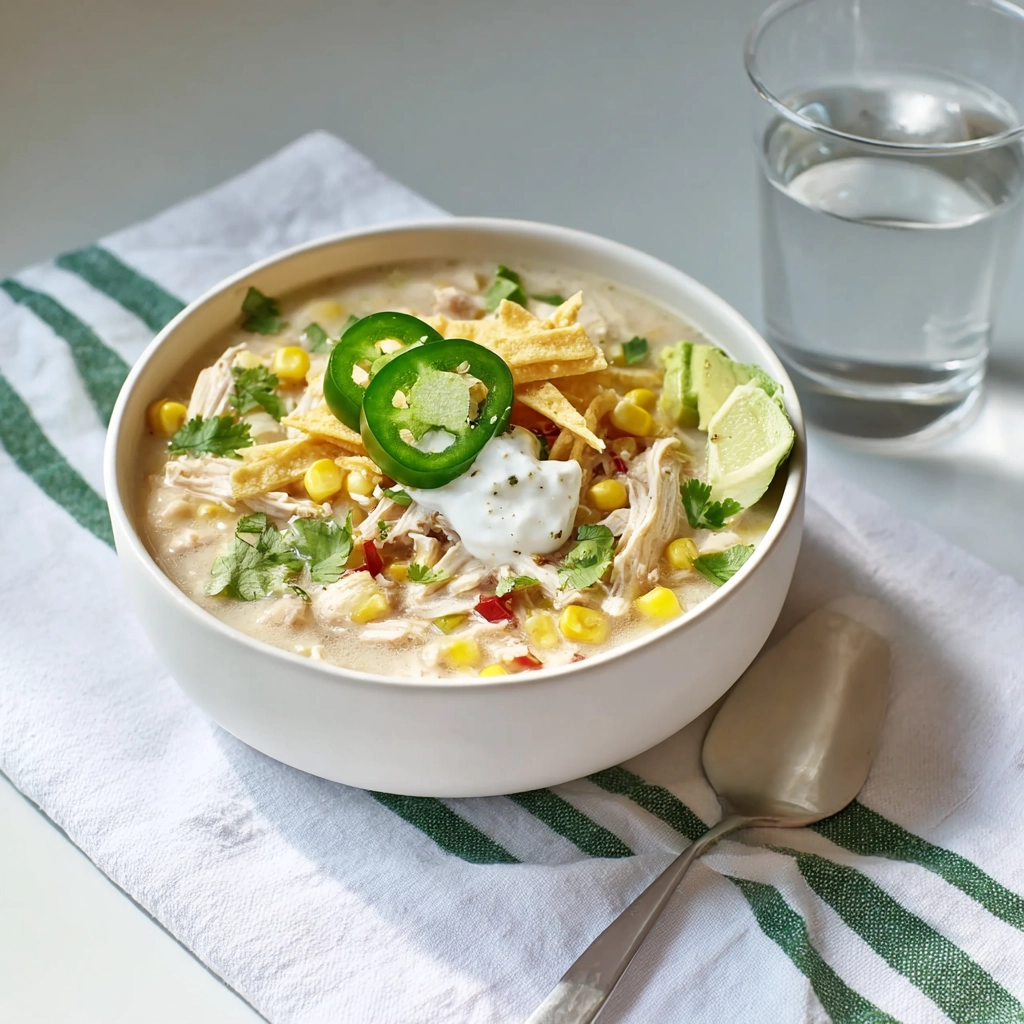 serving crockpot white chicken chili soup