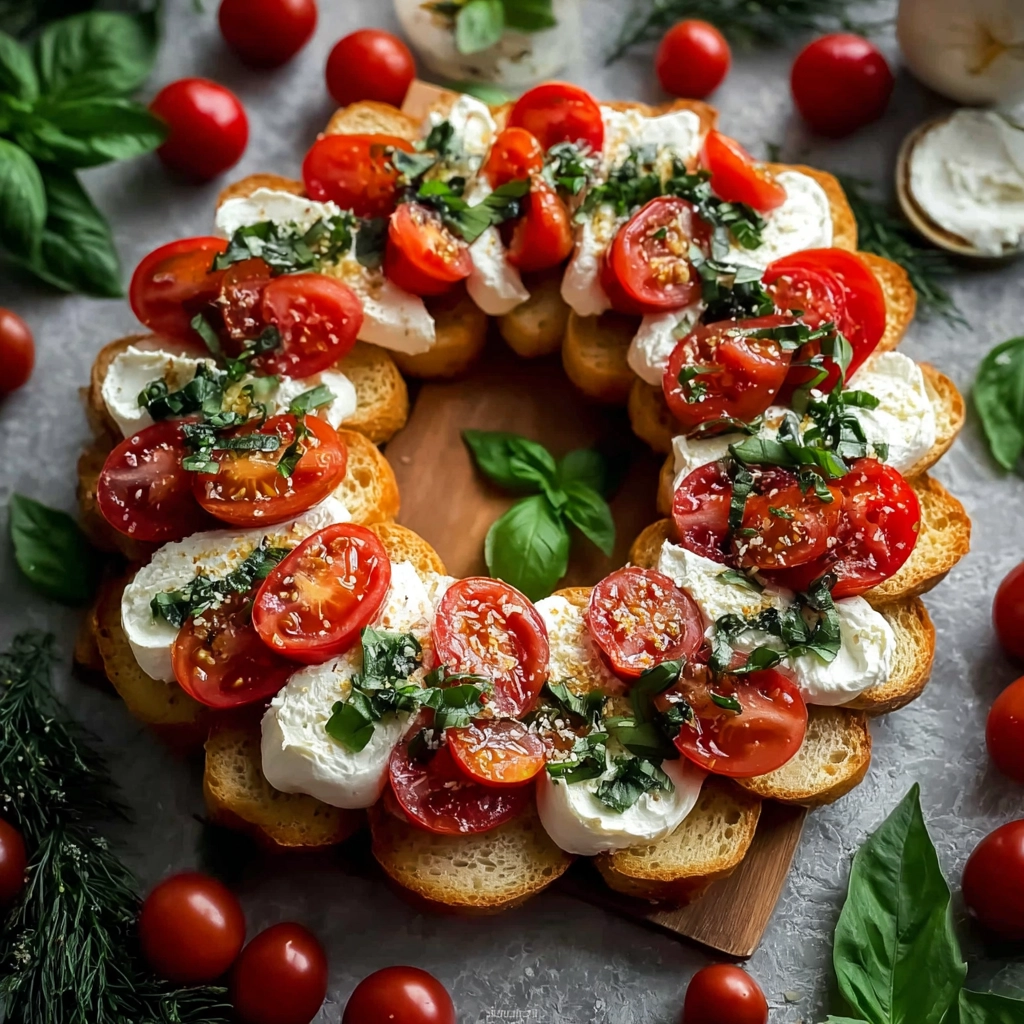 simple Christmas bruschetta wreath appetizer