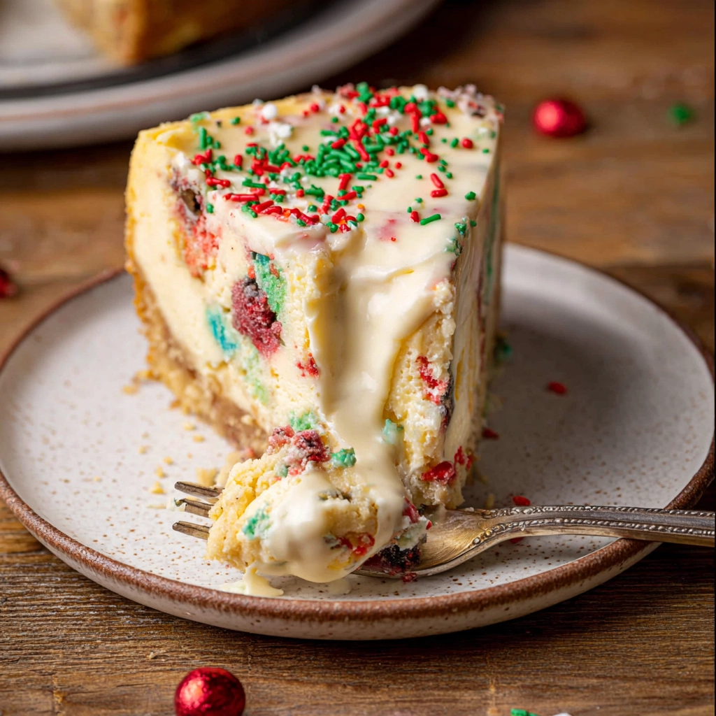 Sugar Cookie Cheesecake: The Ultimate Christmas Dessert Dream 5 serving sugar cookie cheesecake slice