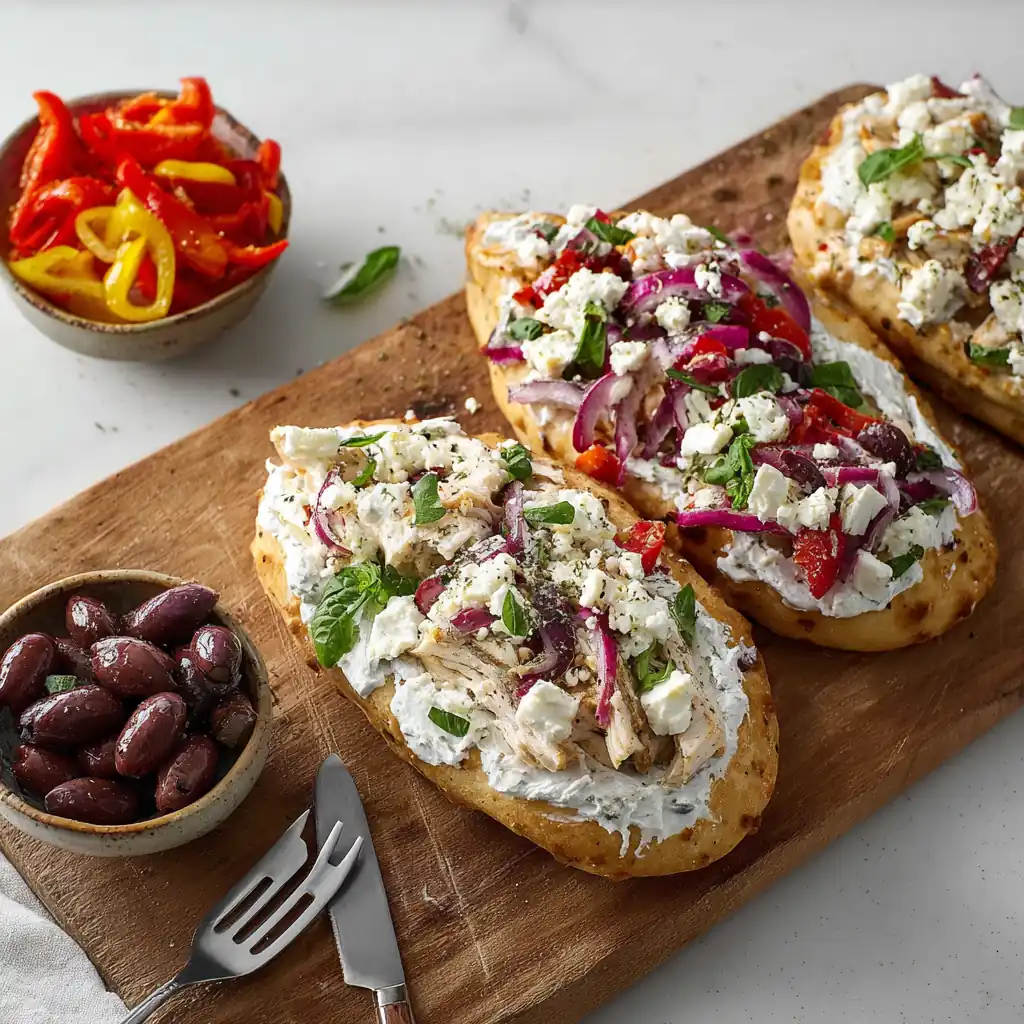 Greek chicken flatbread