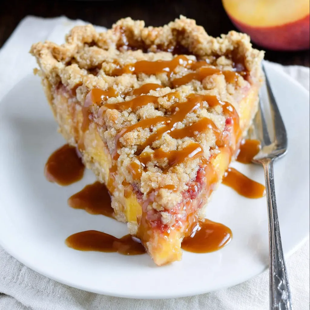 Caramel Crumble Peach Pie