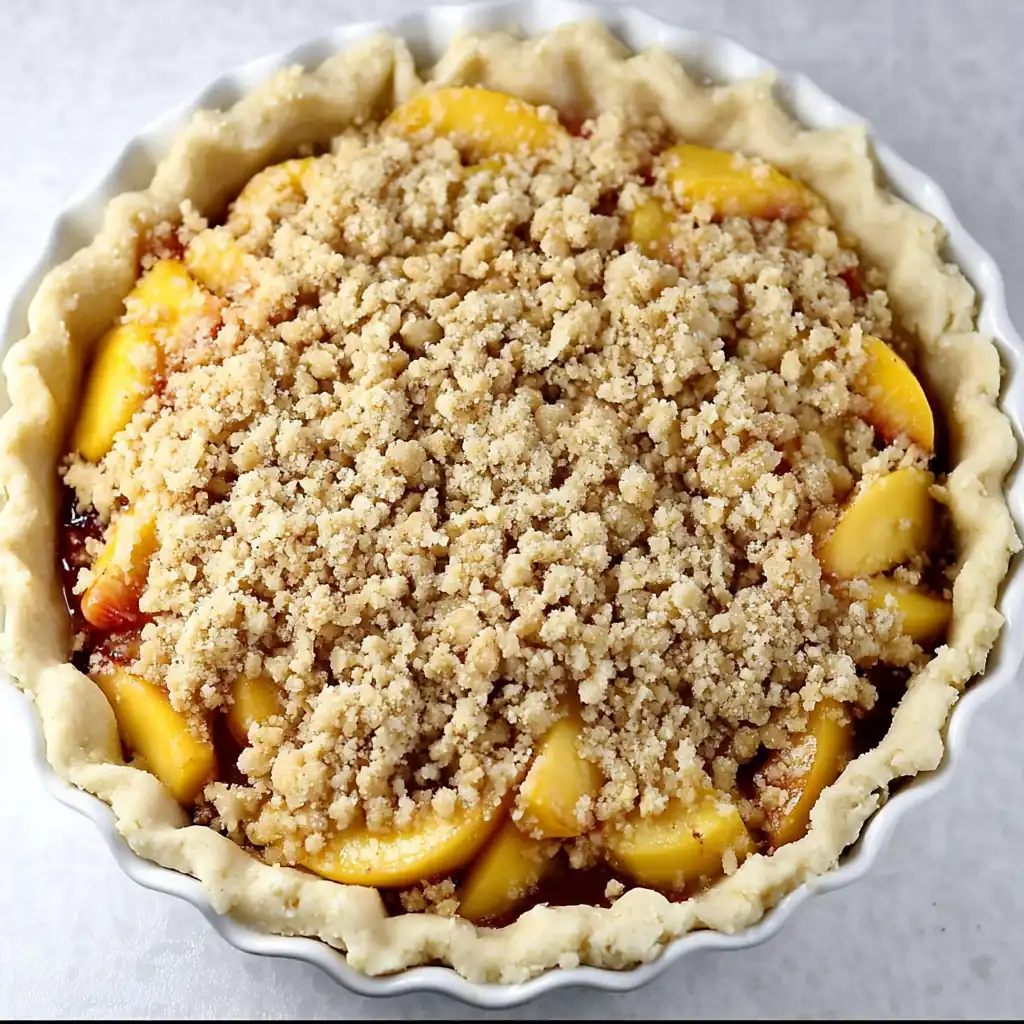 Caramel Crumble Peach Pie