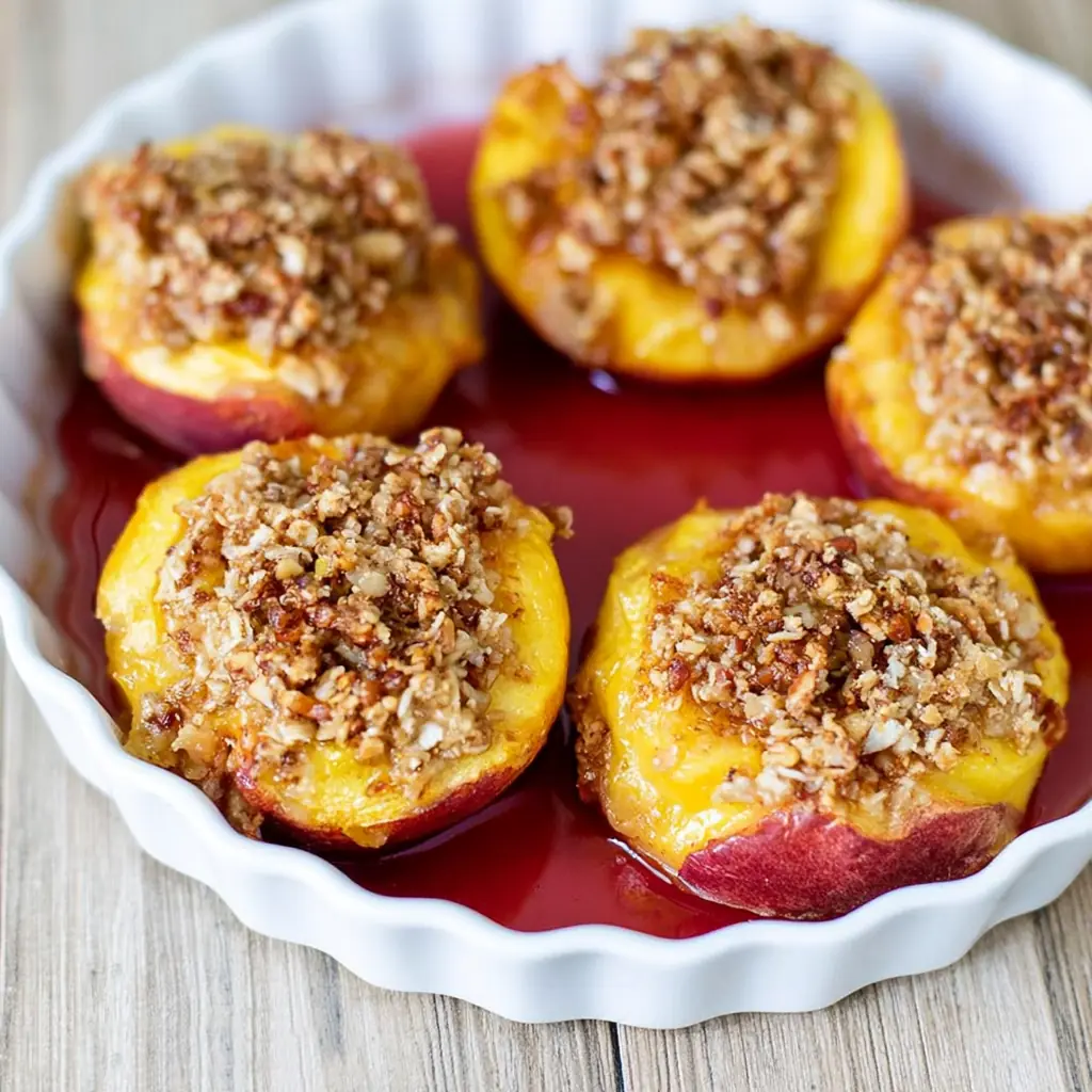 Brown Sugar Streusel Peaches with Cinnamon Pecans 4 Brown Sugar Streusel Peaches