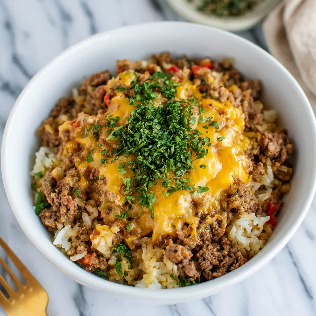 Cheesy Ground Beef and Rice Casserole
