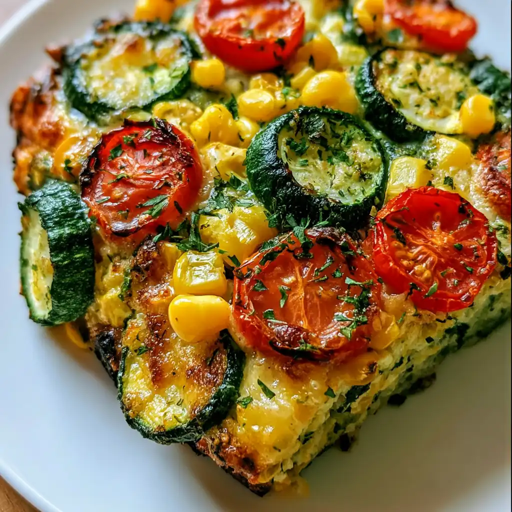 Cheesy Zucchini Corn Tomato Bake