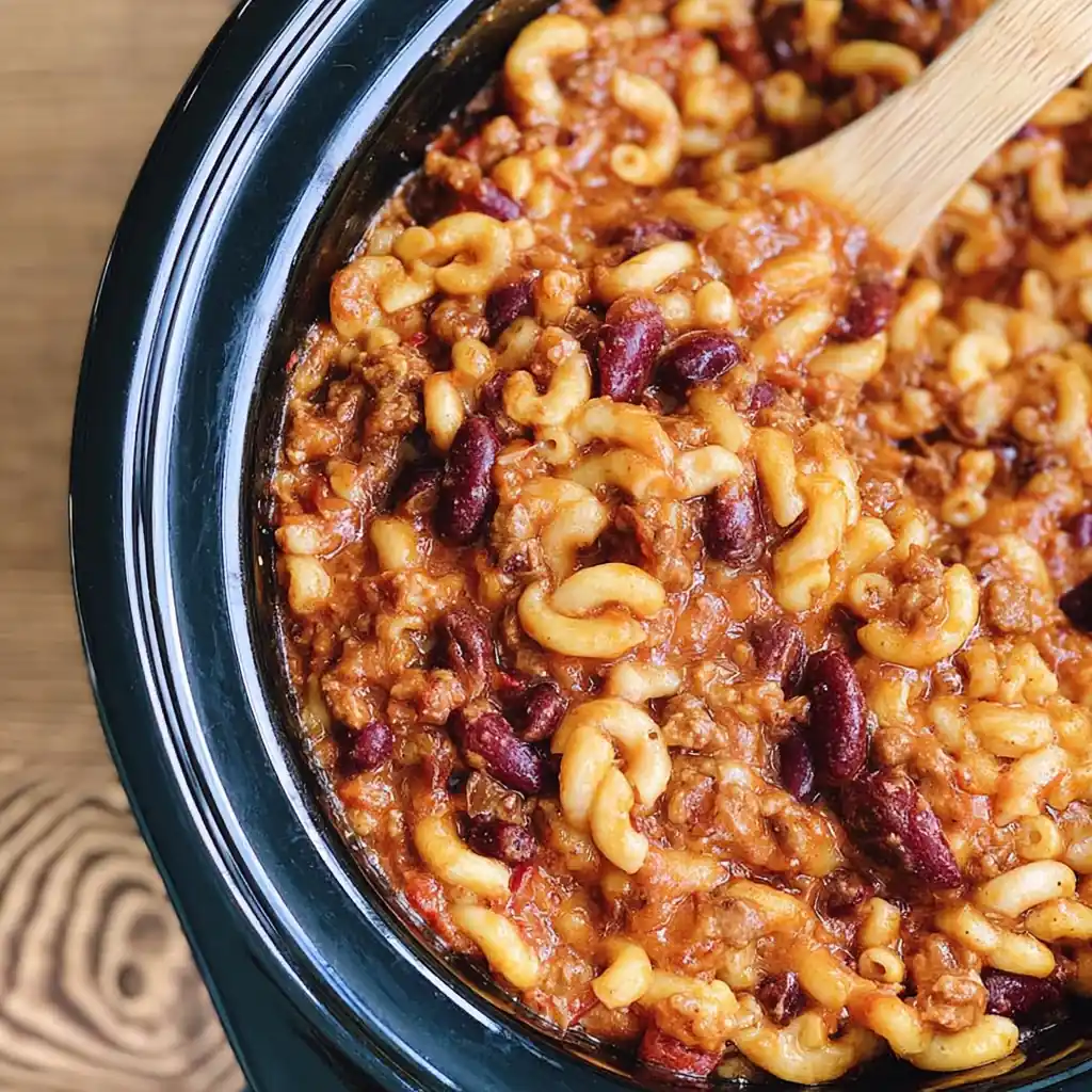 Crock Pot Cheddar Chili Mac