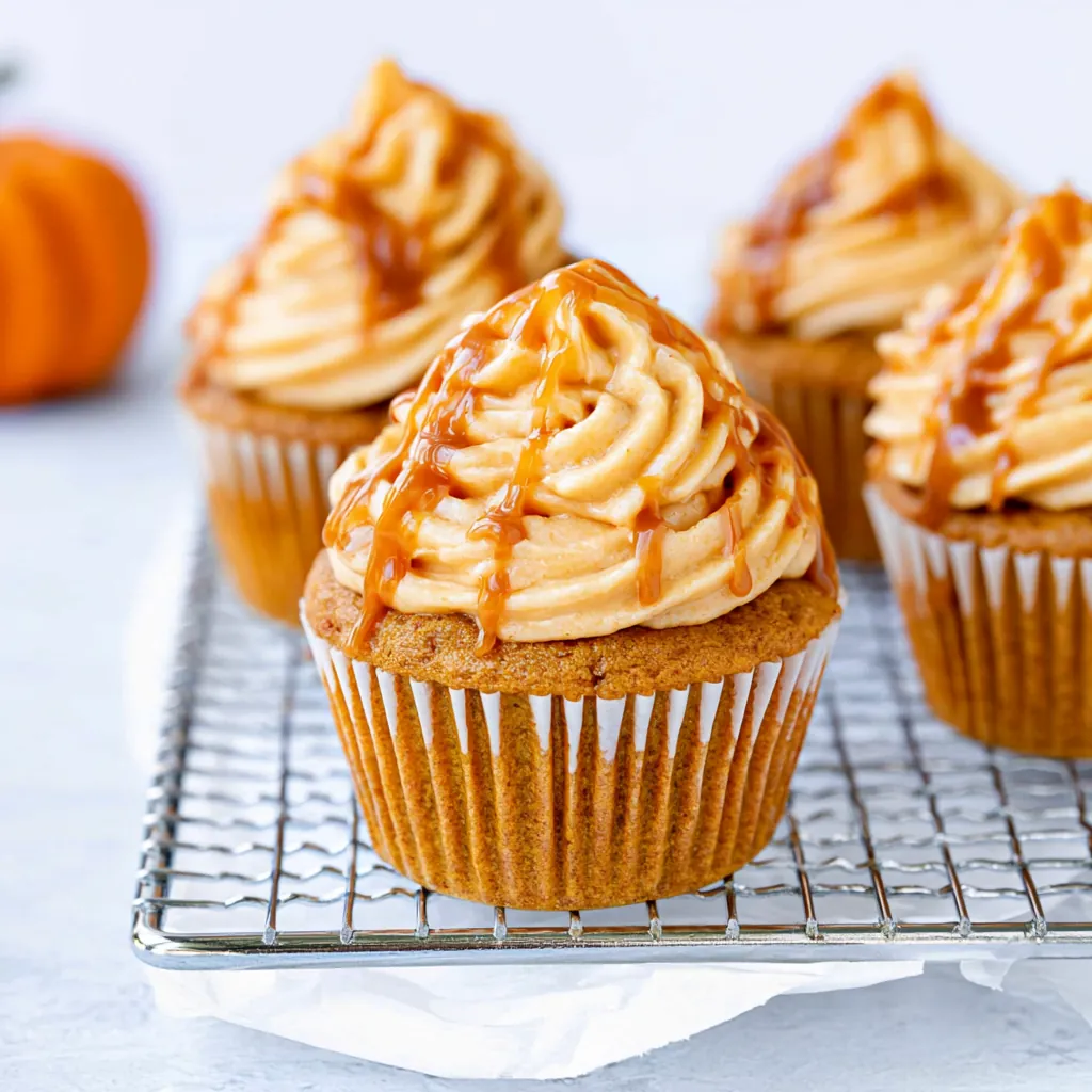 Pumpkin Cupcakes with Caramel Frosting